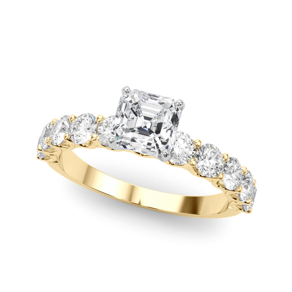 Vintage-Inspired 10 Stone Remount Round Diamond Engagement Ring in 10K/14K gold and platinum with certified lab-grown or natural diamonds
