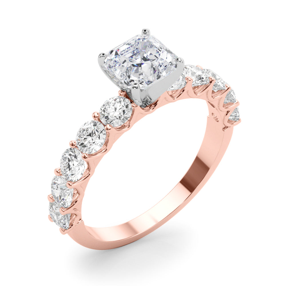 Vintage-Inspired 10 Stone Remount Round Diamond Engagement Ring in 10K/14K gold and platinum with certified lab-grown or natural diamonds