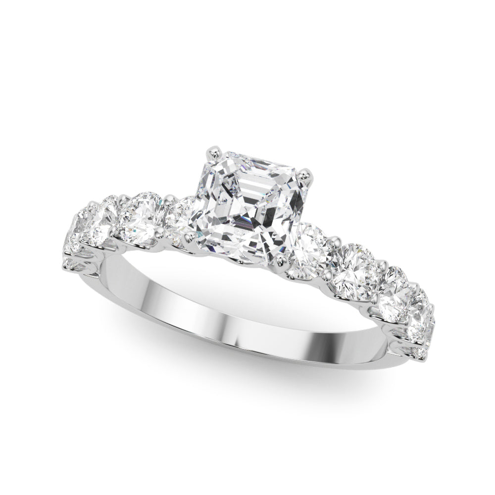 Vintage-Inspired 10 Stone Remount Round Diamond Engagement Ring in 10K/14K gold and platinum with certified lab-grown or natural diamonds