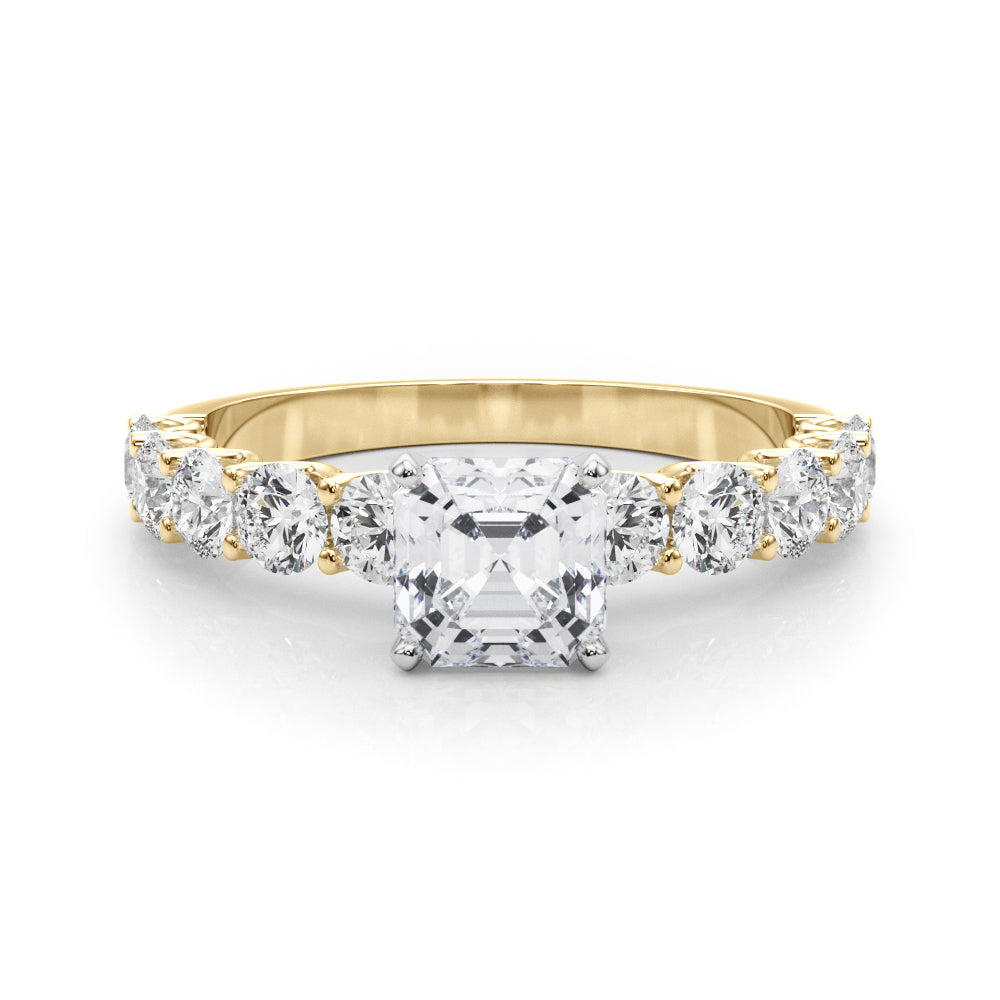 Vintage-Inspired 10 Stone Remount Round Diamond Engagement Ring in 10K/14K gold and platinum with certified lab-grown or natural diamonds