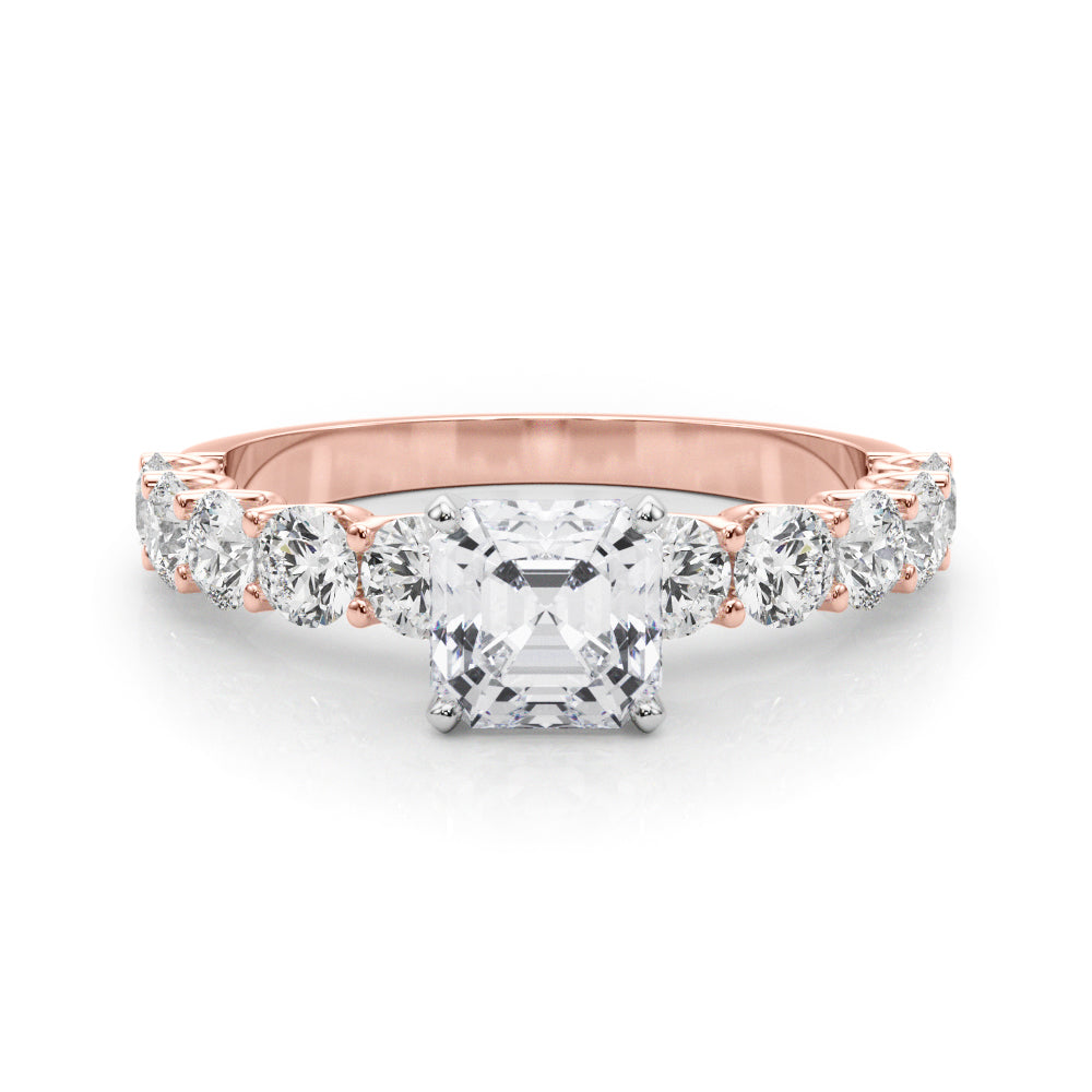 Vintage-Inspired 10 Stone Remount Round Diamond Engagement Ring in 10K/14K gold and platinum with certified lab-grown or natural diamonds