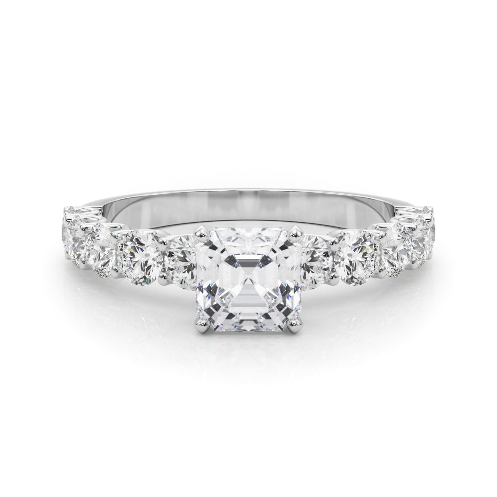 Vintage-Inspired 10 Stone Remount Round Diamond Engagement Ring in 10K/14K gold and platinum with certified lab-grown or natural diamonds
