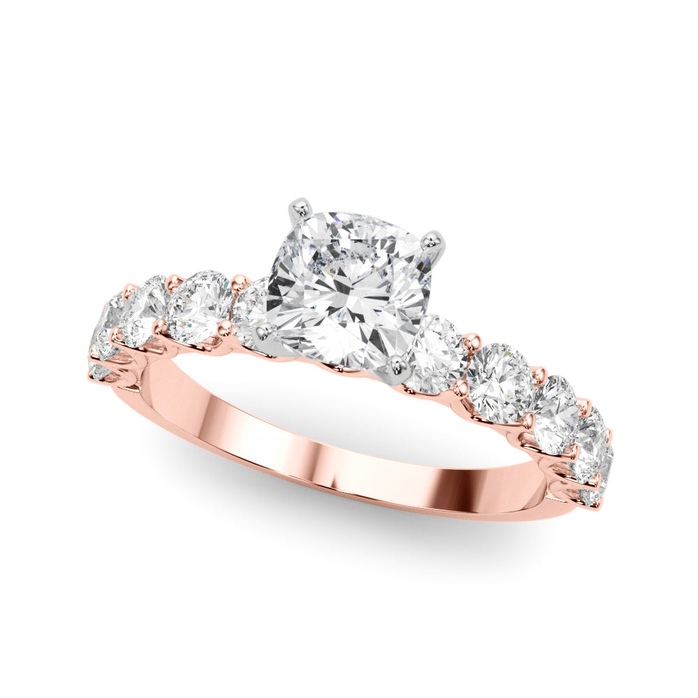 Vintage-Inspired 10 Stone Remount Round Diamond Engagement Ring in 10K/14K gold and platinum with certified lab-grown or natural diamonds