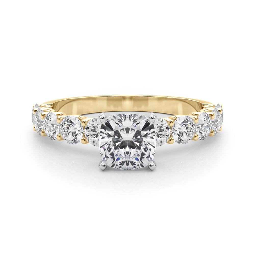 Vintage-Inspired 10 Stone Remount Round Diamond Engagement Ring in 10K/14K gold and platinum with certified lab-grown or natural diamonds