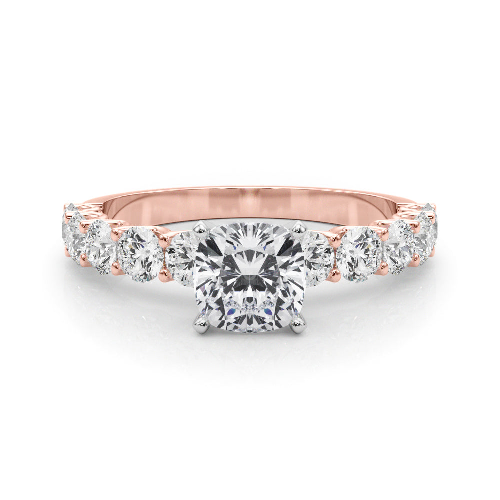 Vintage-Inspired 10 Stone Remount Round Diamond Engagement Ring in 10K/14K gold and platinum with certified lab-grown or natural diamonds