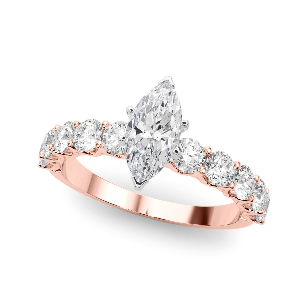 Vintage-Inspired 10 Stone Remount Round Diamond Engagement Ring in 10K/14K gold and platinum with certified lab-grown or natural diamonds
