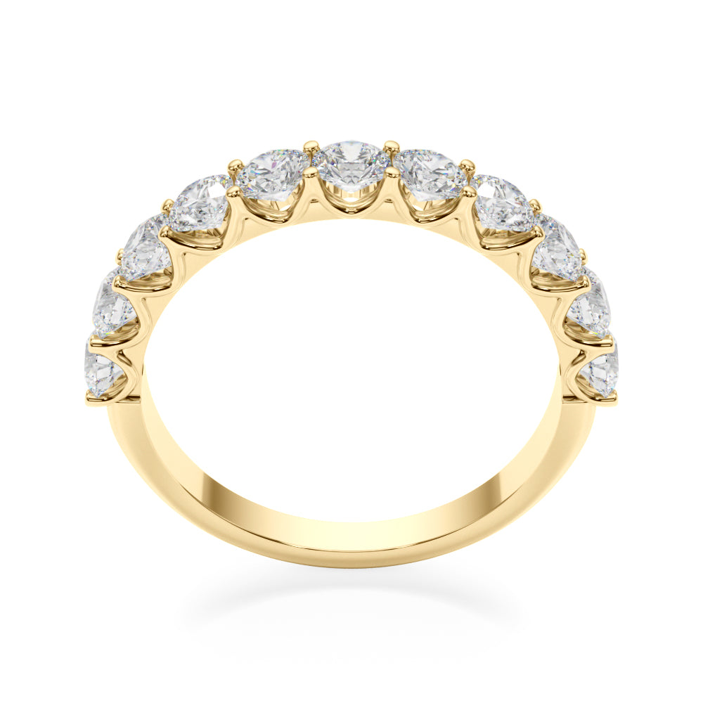 11-Stone Shared Prong Half Eternity Ring in Gold & Platinum