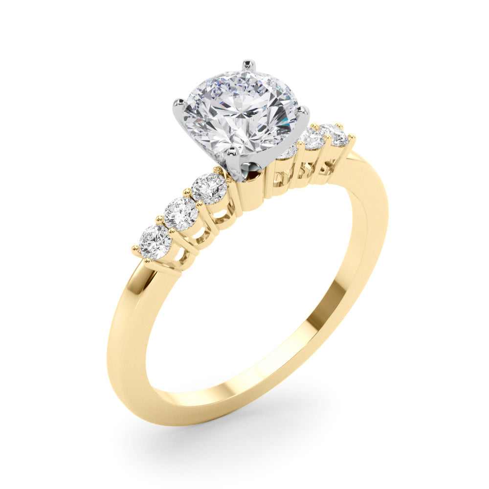 Elegant 6 Stone Remount Round Diamond Engagement Ring in 10K/14K gold and platinum with certified lab-grown or natural diamonds