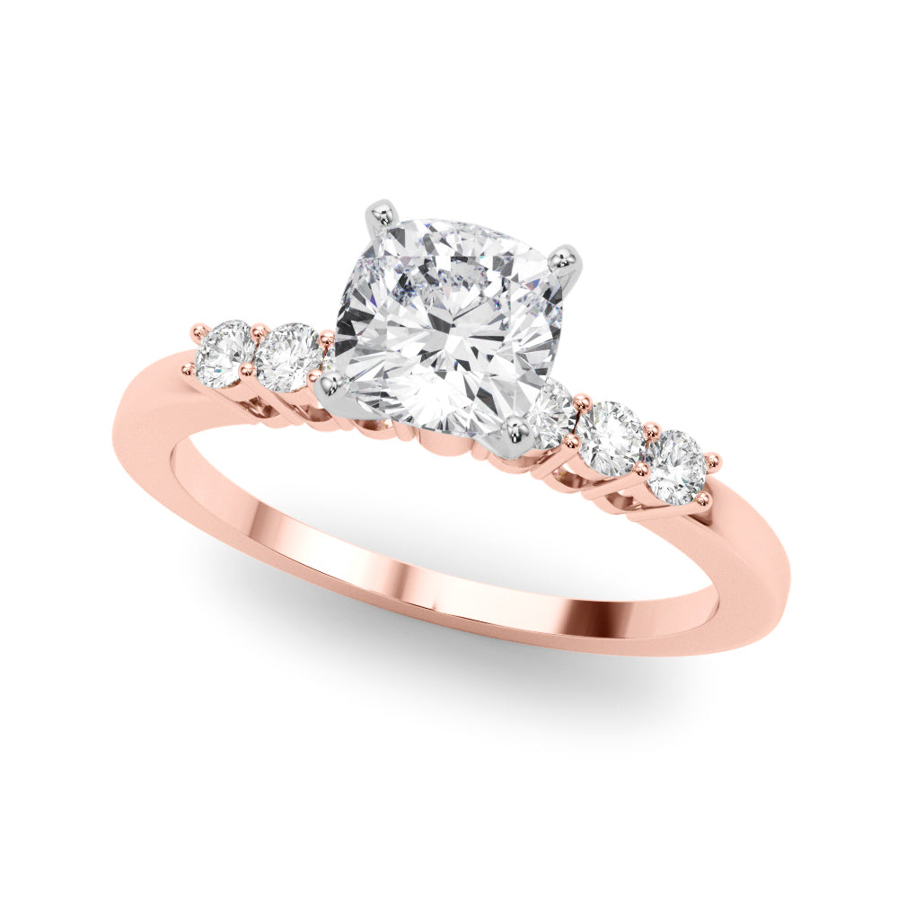 Elegant 6 Stone Remount Round Diamond Engagement Ring in 10K/14K gold and platinum with certified lab-grown or natural diamonds