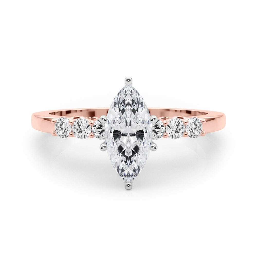 Elegant 6 Stone Remount Round Diamond Engagement Ring in 10K/14K gold and platinum with certified lab-grown or natural diamonds