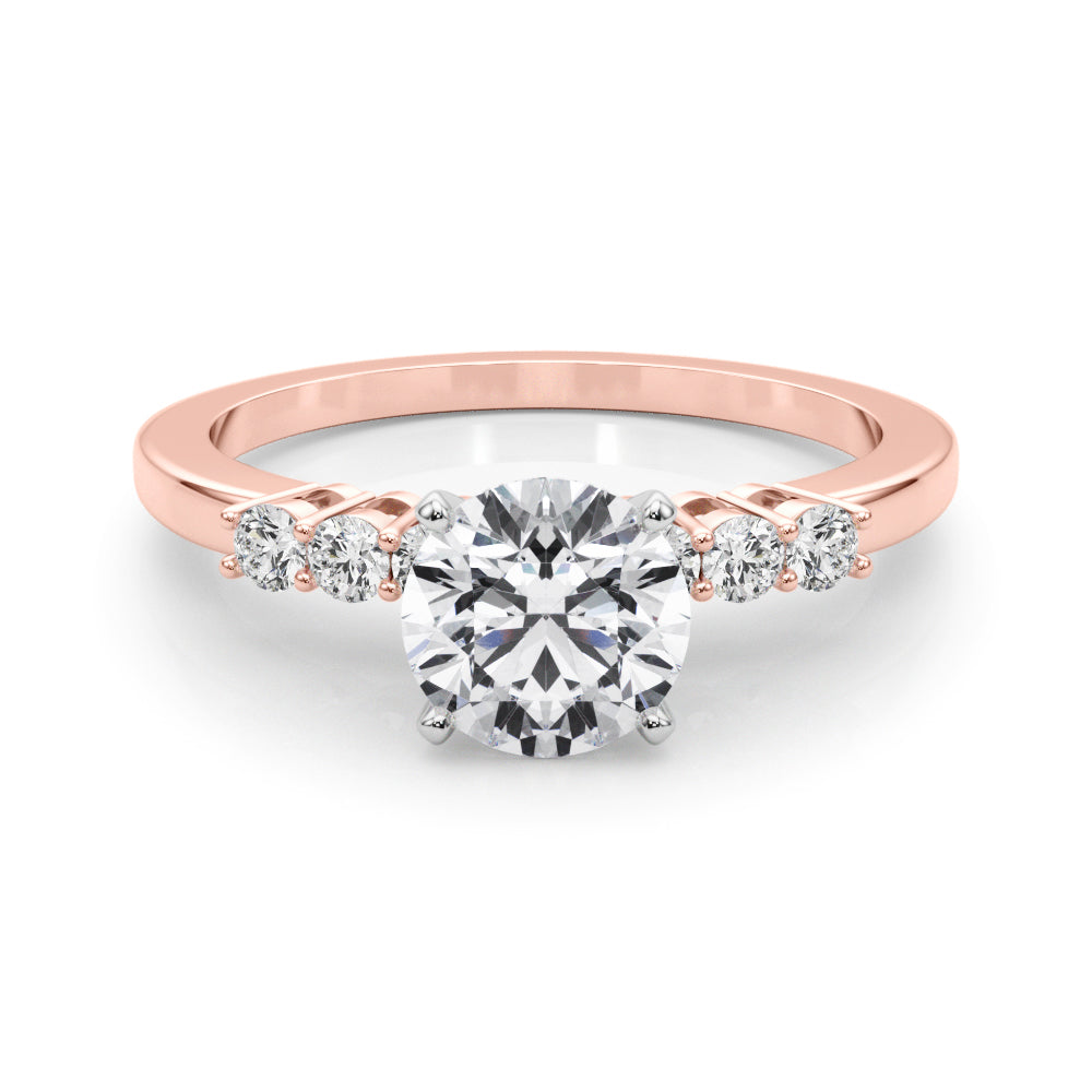 Elegant 6 Stone Remount Round Diamond Engagement Ring in 10K/14K gold and platinum with certified lab-grown or natural diamonds