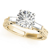 Exquisite Three-Stone Baguette Round Diamond Engagement Ring in 10K/14K gold and platinum with certified lab-grown or natural diamonds