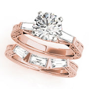 Exquisite Three-Stone Baguette Round Diamond Engagement Ring in 10K/14K gold and platinum with certified lab-grown or natural diamonds