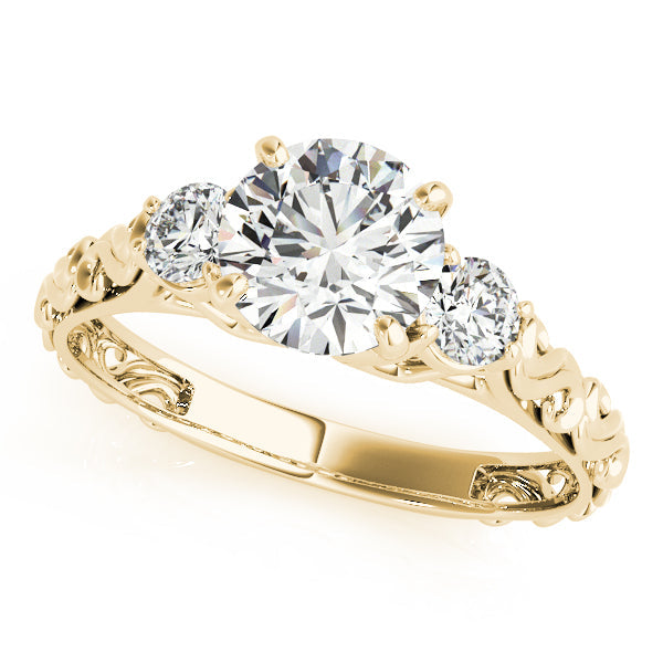 Lab-Grown Diamond Three Stone Round Cut 4 Prong Engagement Ring in 10K/14K gold and platinum with certified lab-grown or natural diamonds