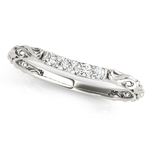 Vintage-Inspired Shared Prong Wedding Half Eternity Ring in Gold & Platinum