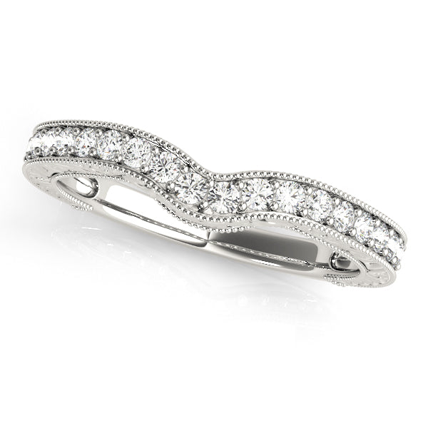 Milgrained Curved Half Eternity Ring in Gold & Platinum