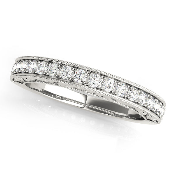 Milgrain Prong Set Wedding Half Eternity Ring in Gold & Platinum