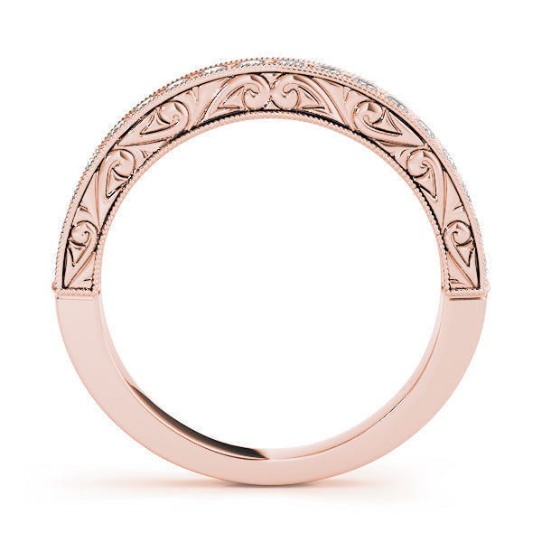 Milgrain Prong Set Wedding Half Eternity Ring in Gold & Platinum
