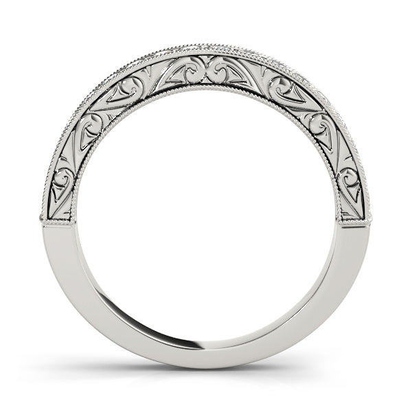 Milgrain Prong Set Wedding Half Eternity Ring in Gold & Platinum
