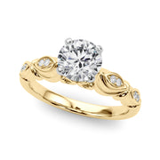 Refined Antique Round Diamond Engagement Ring in 10K/14K gold and platinum with certified lab-grown or natural diamonds