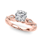 Refined Antique Round Diamond Engagement Ring in 10K/14K gold and platinum with certified lab-grown or natural diamonds