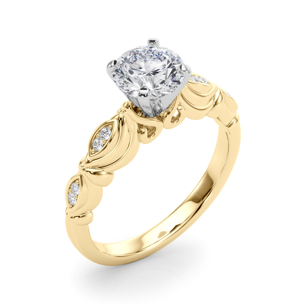 Refined Antique Round Diamond Engagement Ring in 10K/14K gold and platinum with certified lab-grown or natural diamonds