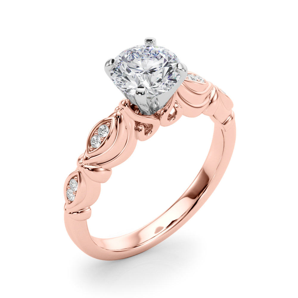 Refined Antique Round Diamond Engagement Ring in 10K/14K gold and platinum with certified lab-grown or natural diamonds