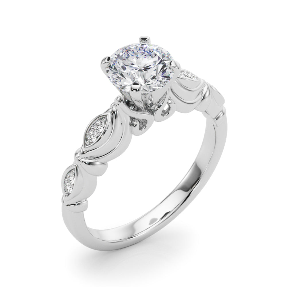 Refined Antique Round Diamond Engagement Ring in 10K/14K gold and platinum with certified lab-grown or natural diamonds