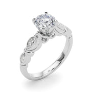 Refined Antique Round Diamond Engagement Ring in 10K/14K gold and platinum with certified lab-grown or natural diamonds