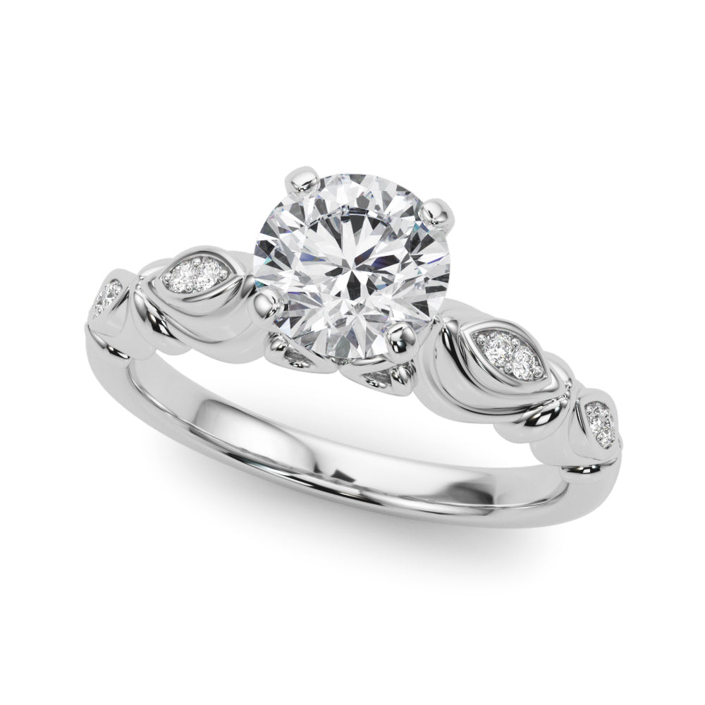 Refined Antique Round Diamond Engagement Ring in 10K/14K gold and platinum with certified lab-grown or natural diamonds