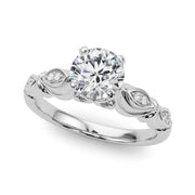 Refined Antique Round Diamond Engagement Ring in 10K/14K gold and platinum with certified lab-grown or natural diamonds