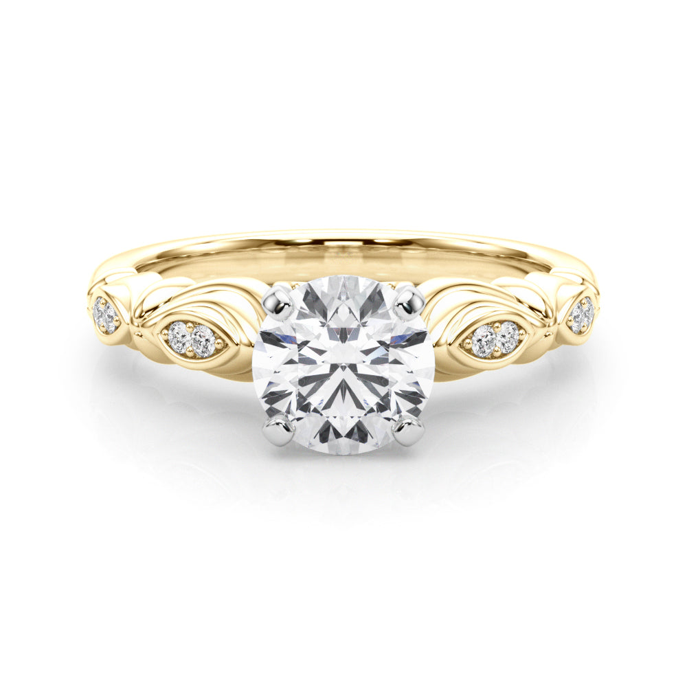 Refined Antique Round Diamond Engagement Ring in 10K/14K gold and platinum with certified lab-grown or natural diamonds