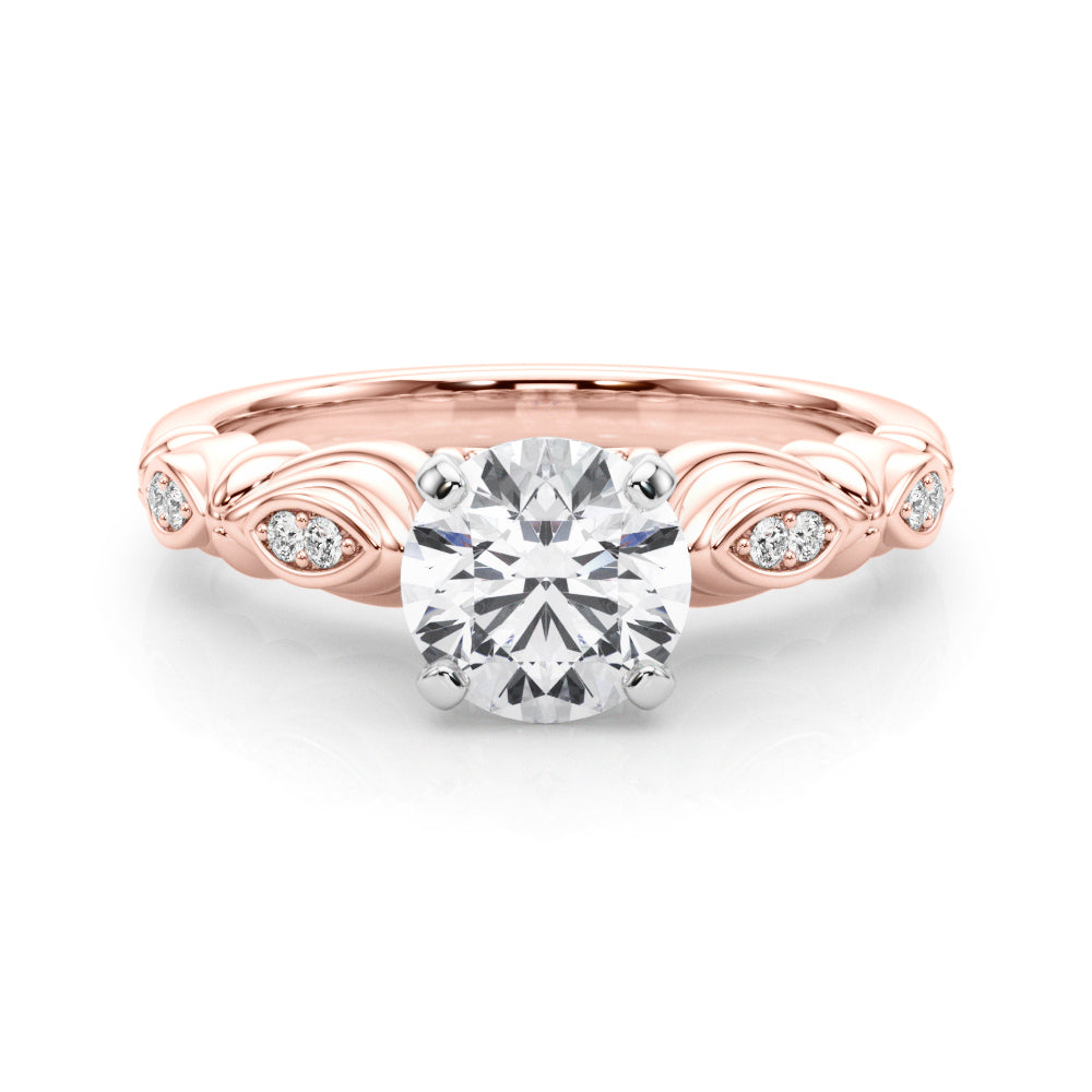 Refined Antique Round Diamond Engagement Ring in 10K/14K gold and platinum with certified lab-grown or natural diamonds