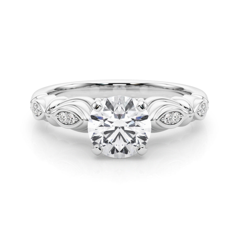Refined Antique Round Diamond Engagement Ring in 10K/14K gold and platinum with certified lab-grown or natural diamonds