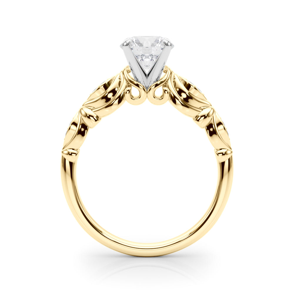 Refined Antique Round Diamond Engagement Ring in 10K/14K gold and platinum with certified lab-grown or natural diamonds