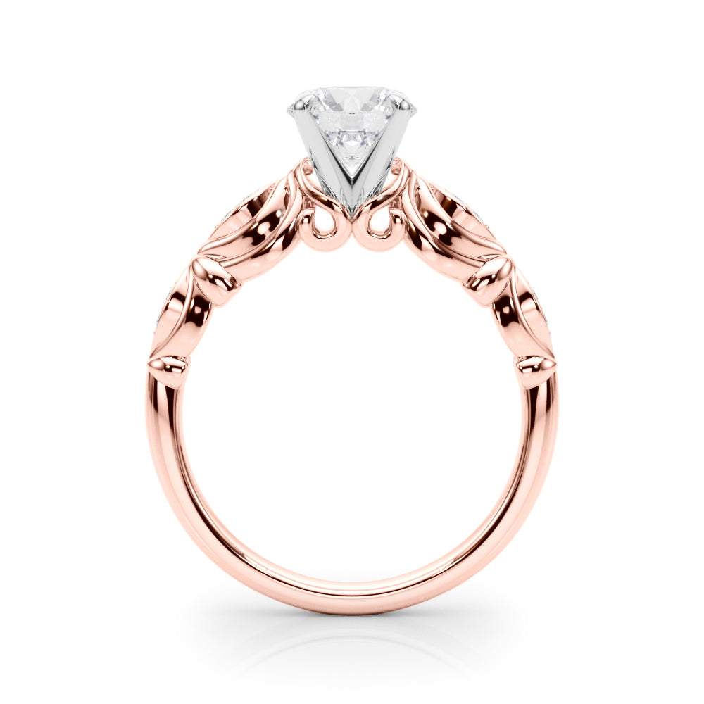 Refined Antique Round Diamond Engagement Ring in 10K/14K gold and platinum with certified lab-grown or natural diamonds