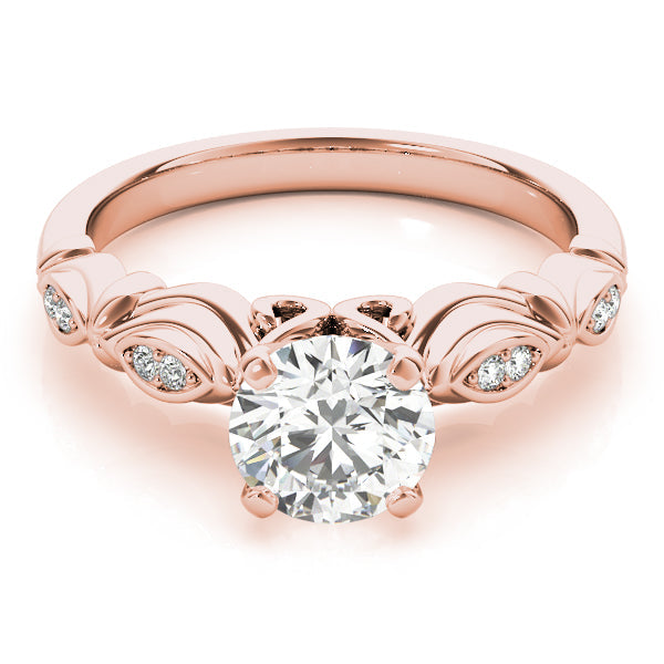 Refined Antique Round Diamond Engagement Ring in 10K/14K gold and platinum with certified lab-grown or natural diamonds