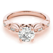 Refined Antique Round Diamond Engagement Ring in 10K/14K gold and platinum with certified lab-grown or natural diamonds