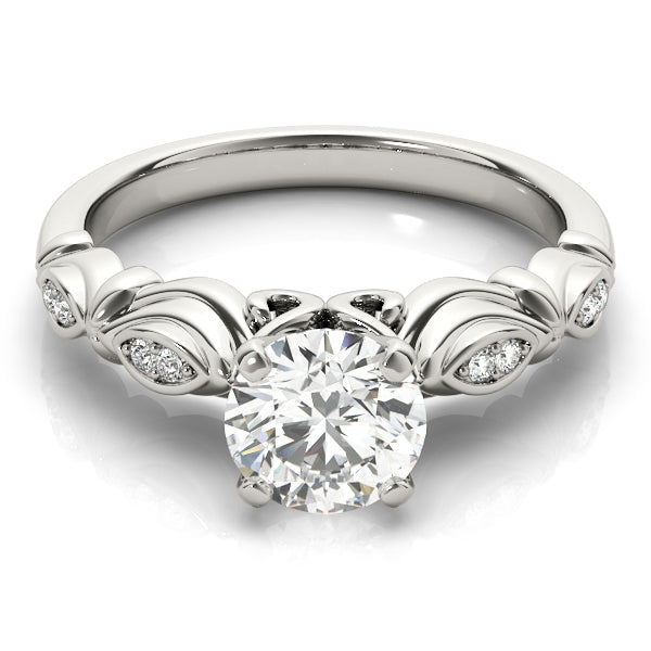 Refined Antique Round Diamond Engagement Ring in 10K/14K gold and platinum with certified lab-grown or natural diamonds