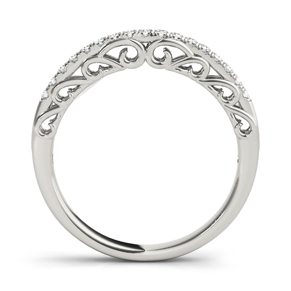 U-Prong Filigree Curved Half Eternity Ring in Gold & Platinum