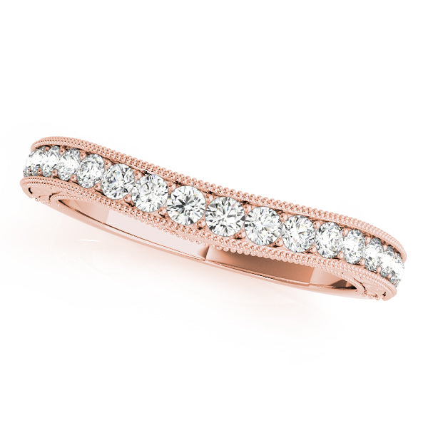 Single Row Miligrain Curved Half Eternity Ring in Gold & Platinum