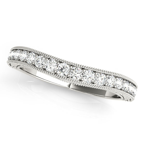 Single Row Miligrain Curved Half Eternity Ring in Gold & Platinum