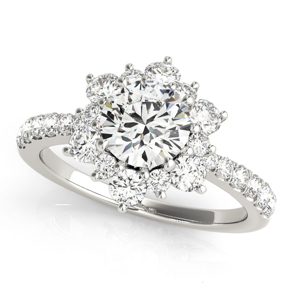 Sculpted Halo Round Diamond Engagement Ring in 10K/14K gold and platinum with certified lab-grown or natural diamonds