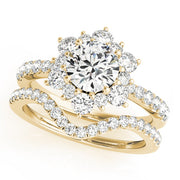 Sculpted Halo Round Diamond Engagement Ring in 10K/14K gold and platinum with certified lab-grown or natural diamonds