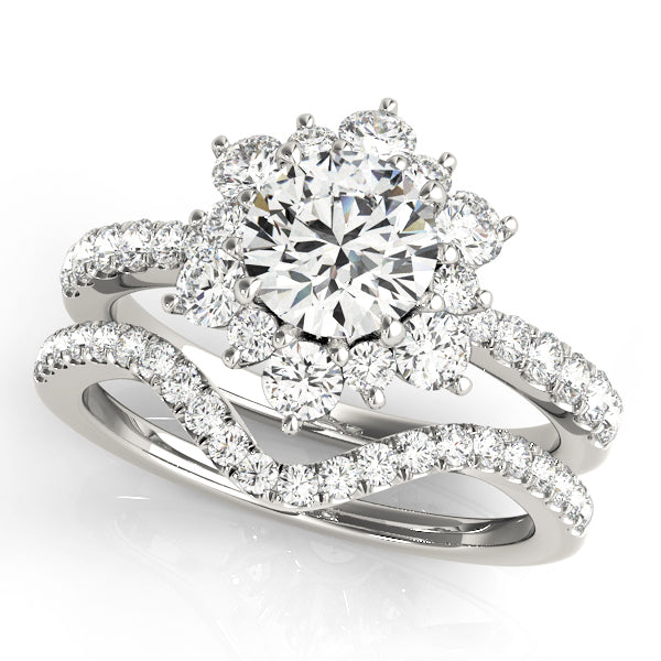 Sculpted Halo Round Diamond Engagement Ring in 10K/14K gold and platinum with certified lab-grown or natural diamonds