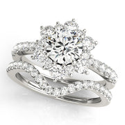 Sculpted Halo Round Diamond Engagement Ring in 10K/14K gold and platinum with certified lab-grown or natural diamonds