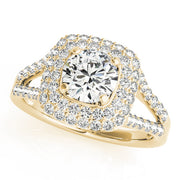 Enchanted Halo Center Cushion Diamond Engagement Ring in 10K/14K gold and platinum with certified lab-grown or natural diamonds