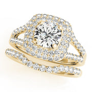 Enchanted Halo Center Cushion Diamond Engagement Ring in 10K/14K gold and platinum with certified lab-grown or natural diamonds