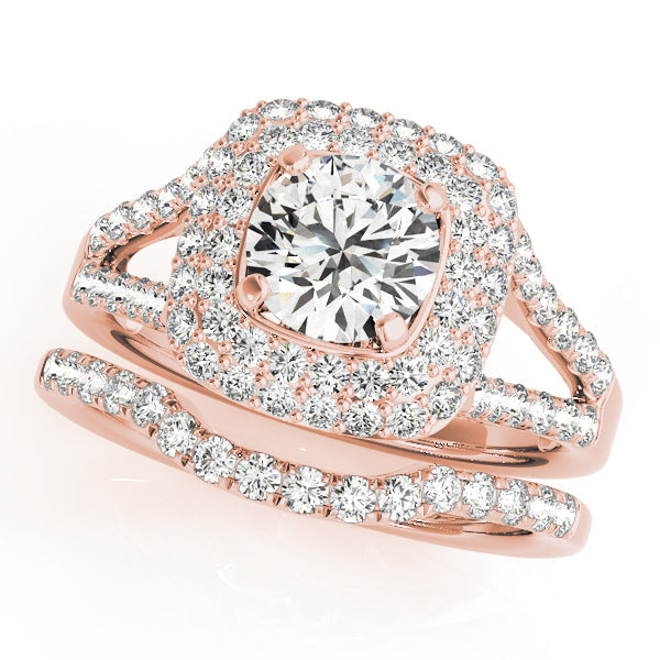Enchanted Halo Center Cushion Diamond Engagement Ring in 10K/14K gold and platinum with certified lab-grown or natural diamonds