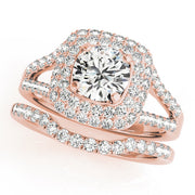 Enchanted Halo Center Cushion Diamond Engagement Ring in 10K/14K gold and platinum with certified lab-grown or natural diamonds